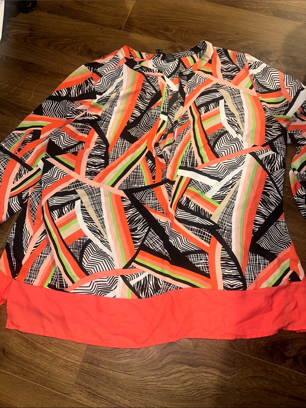 new directions Coral, Black, White & Lime Geometric Print Top